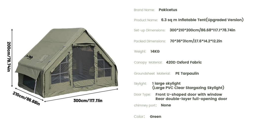 PAKICETUS Inflatable camping tent 4-8 people with windows portable water-resistant camping tent  Four season tents