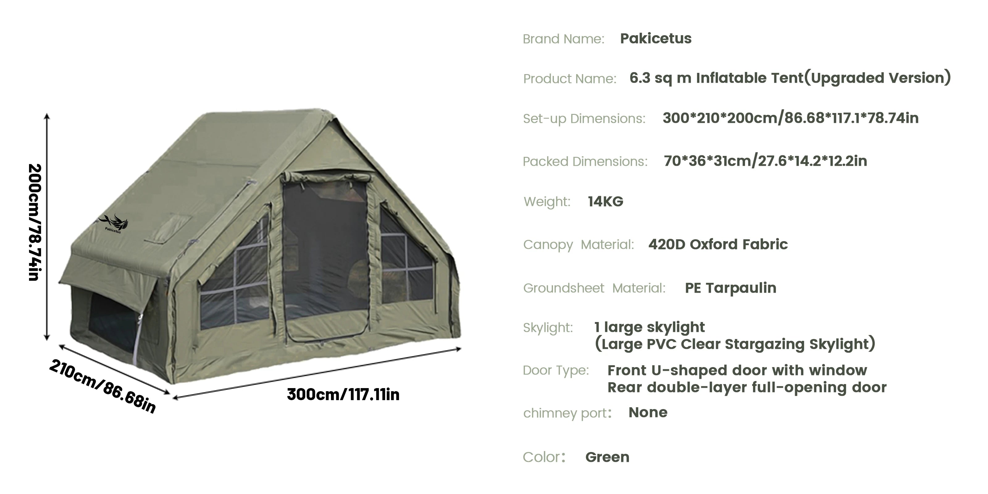 PAKICETUS Inflatable camping tent 4-8 people with windows portable water-resistant camping tent  Four season tents