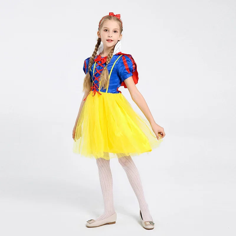 Snow White Princess Dress – Girls Halloween Costume with Cape