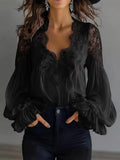 Dames Blouse – V-hals met Kant | Zwart & Wit