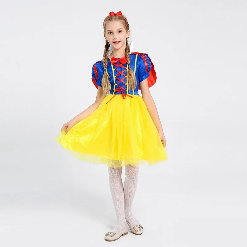 Snow White Princess Dress – Girls Halloween Costume with Cape
