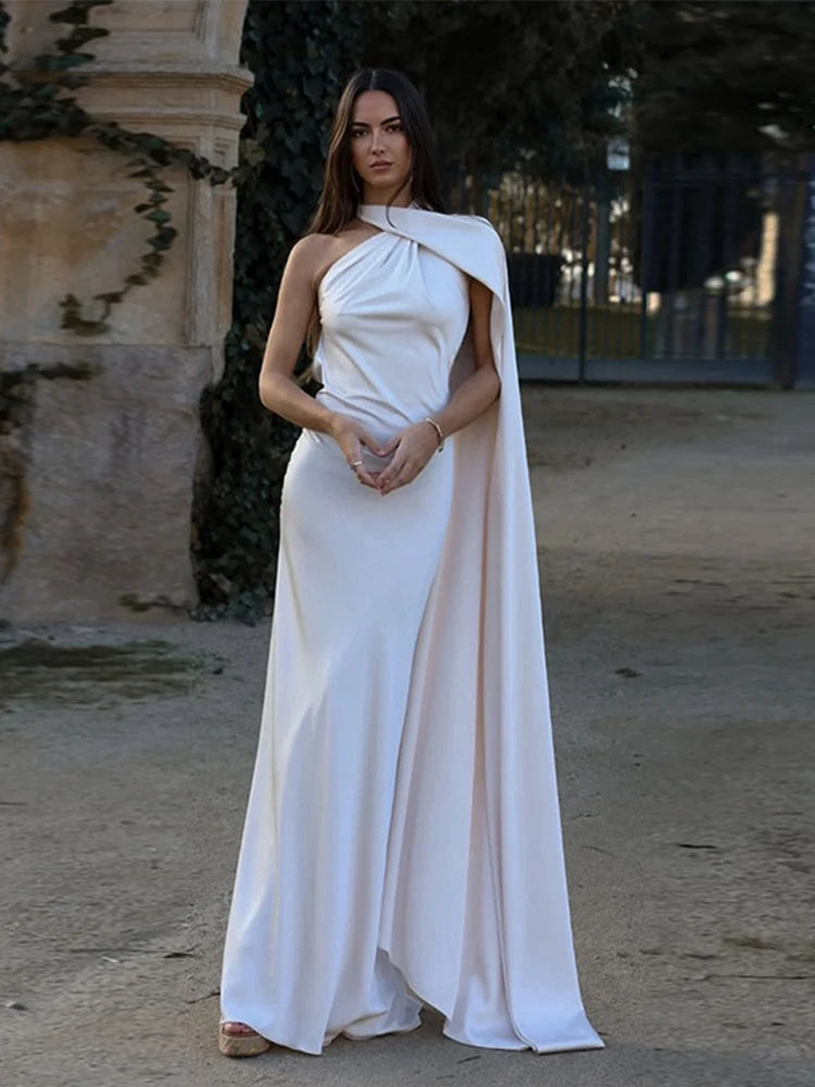 Elegant Satin Halter Dress – Backless Party Gown for Women