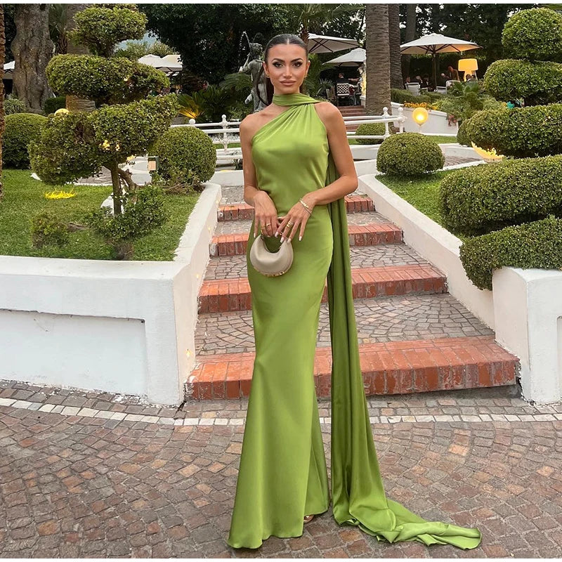 Elegant Satin Halter Dress – Backless Party Gown for Women