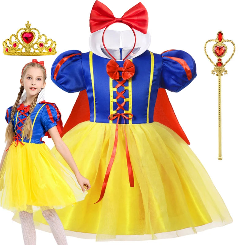 Snow White Princess Dress – Girls Halloween Costume with Cape