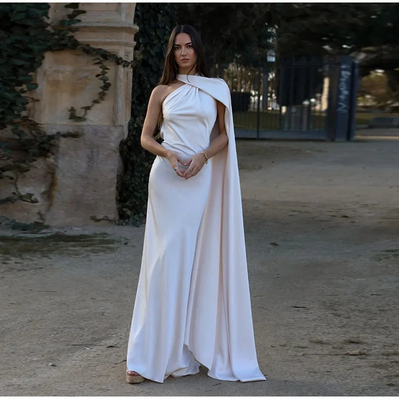 Elegant Satin Halter Dress – Backless Party Gown for Women