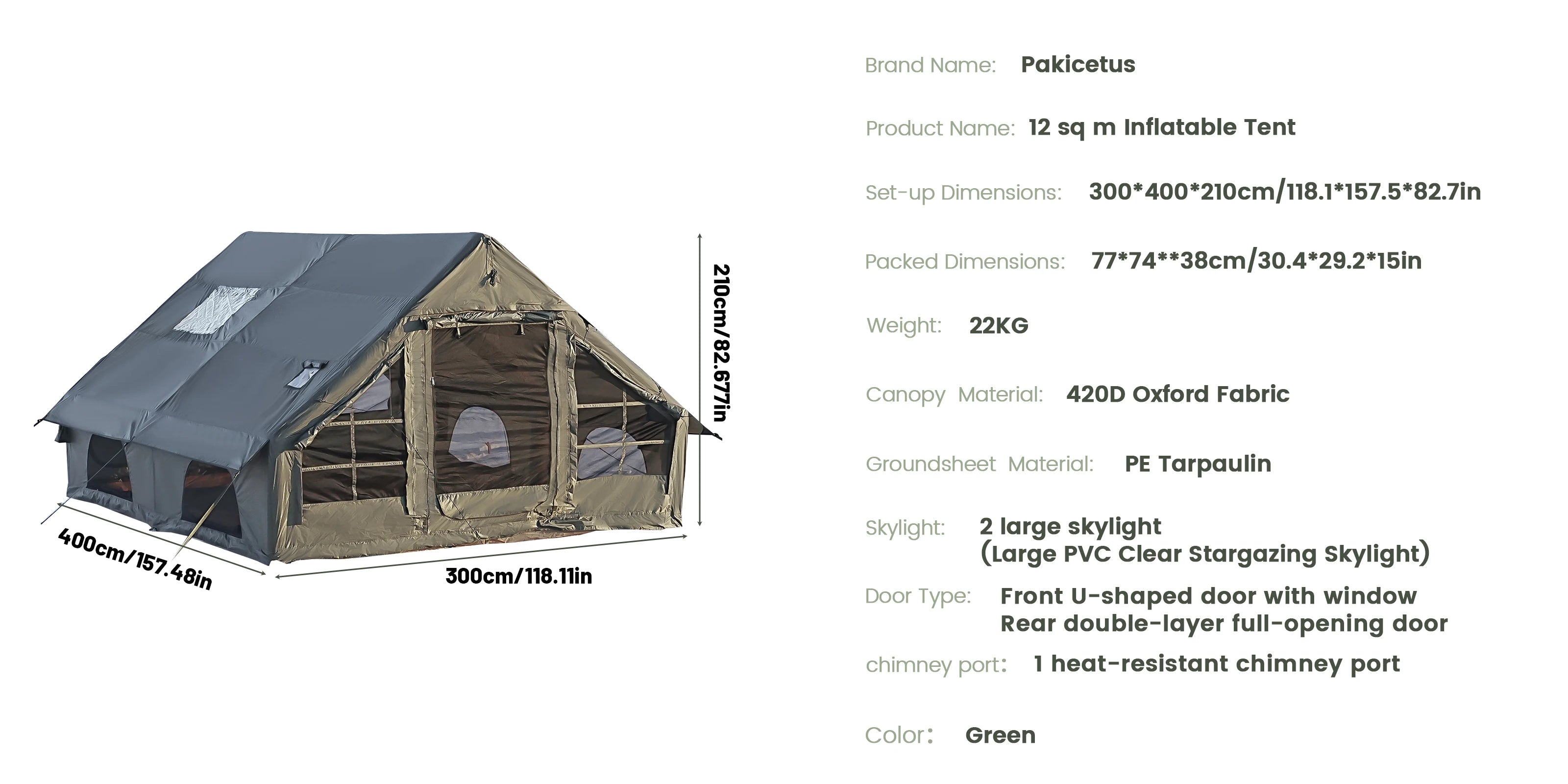 PAKICETUS Inflatable camping tent 4-8 people with windows portable water-resistant camping tent  Four season tents